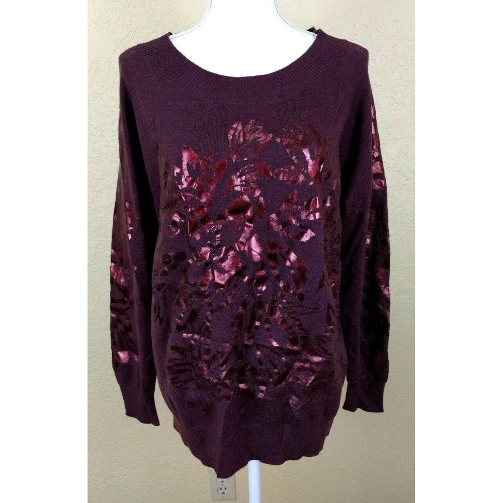 Lane Bryant Womens Sweater Size 14 16 Purple Dressy Crew Neck Ribbed Shiny XL